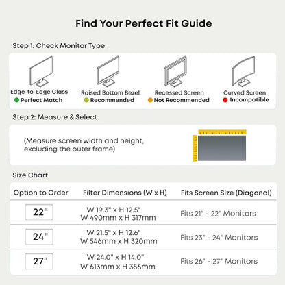 Hanging Privacy Screen Protector for 23-24" Monitors, Removable & No Installation Required, ±30° Privacy Filter, Effectively Blocks High-Energy 460nm Blue Light – Dual Protection for Information Security & Eye Health(24"-16:9 (21.54"×12.60"))