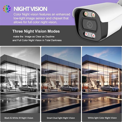 8MP 4K POE Security Camera Outdoor, IP67 Waterproof, Human Vehicle Detection IP Camera, Color Night Vision, Two-Way Audio,2.8mm Wide Angle, Remote Access