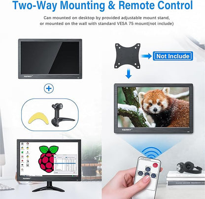 Haiway 13.3 inch Security Monitor, 1366x768 LED Monitor Small HDMI Monitors with Remote Control Built-in Speakers, Mini Monitors HDMI VGA AV BNC USB Input for CCTV Raspberry Pi PC Fire Stick Gaming