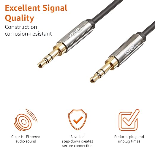 Amazon Basics 2-Pack 3.5mm Stereo Audio Cable for Car Stereo, Speaker or Subwoofer with Gold-Plated Plugs, Smartphone Compatible, 4 Foot, Black