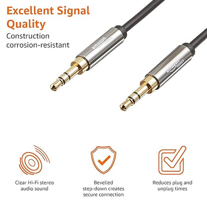 Amazon Basics 2-Pack 3.5mm Stereo Audio Cable for Car Stereo, Speaker or Subwoofer with Gold-Plated Plugs, Smartphone Compatible, 4 Foot, Black