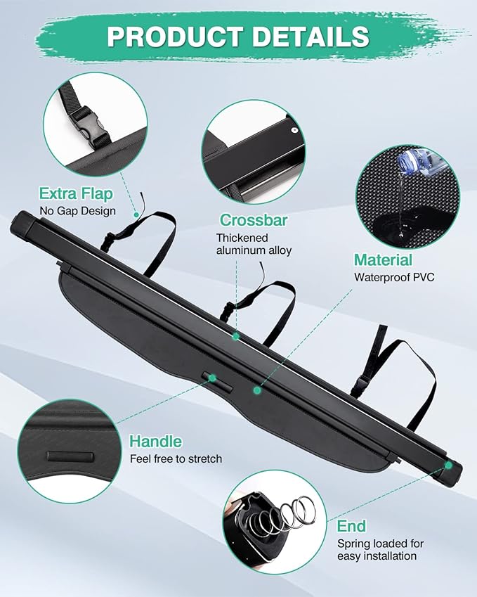 Powerty Cargo Cover for Honda CRV 2007-2010 2011 Retractable Trunk Cover Trunk Shielding Shade for CRV Accessories Cargo Luggage Cover No Gap