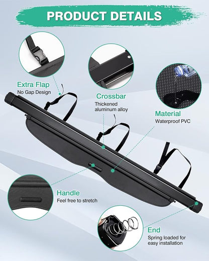Powerty Cargo Cover for Honda CRV 2007-2010 2011 Retractable Trunk Cover Trunk Shielding Shade for CRV Accessories Cargo Luggage Cover No Gap