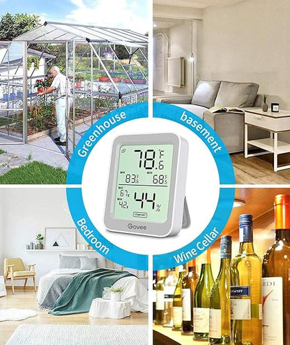 Govee Indoor Hygrometer Thermometer 2 Pack, Humidity Temperature Gauge with Large LCD Display, Notification Alert with Max Min Records, 2 Years Data Storage Export for Room Greenhouse, Grey
