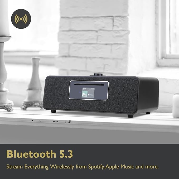 MS5 Upgrade Premium Internet Radio,Spotify HiFi,Bluetooth Stereo System for Home with CD Player,FM Radio, Acoustic Wood Cabinet,AUX & USB Input,50 Presets, OKTIV APP & Remote Control- Black Oak