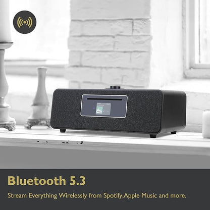 MS5 Upgrade Premium Internet Radio,Spotify HiFi,Bluetooth Stereo System for Home with CD Player,FM Radio, Acoustic Wood Cabinet,AUX & USB Input,50 Presets, OKTIV APP & Remote Control- Black Oak