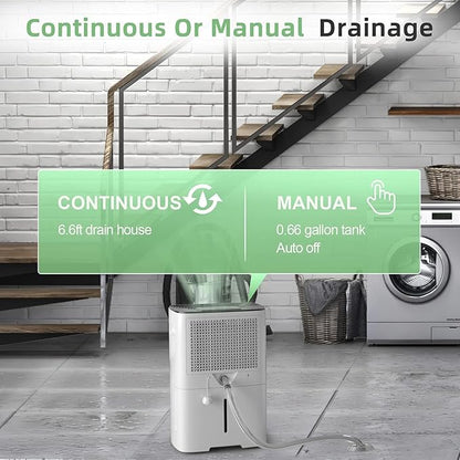 HOGARLABS 30 Pint Dehumidifiers for Home and Basements, with 3 Working Modes, Overflow Protection, and Auto Shut off Restart. Ultra Silent Dehumidifier with Drain Hose and Digital Control Panel.