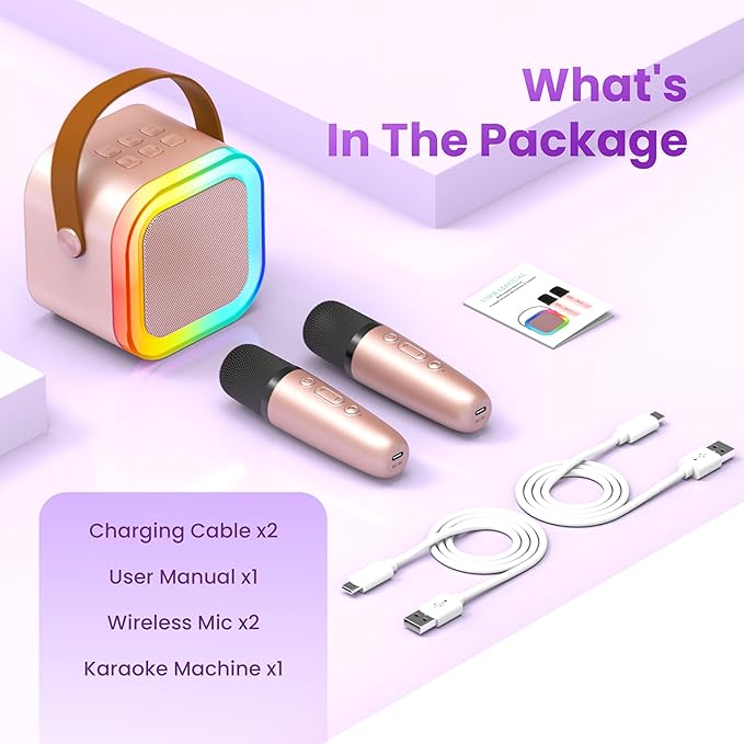 Mini Karaoke Machine for Kids Adults, 2026 TOP Birthday Gifts for Girls 3,4,5,6,7,8+Year Old Toddler Toys,Portable Bluetooth Speaker with 2 Wireless Karaoke Microphones Player Gifts(Rose Gold)