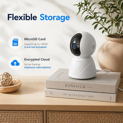 Baby Monitor with Camera and Audio, Smart Motion Tracking & 3X Zoom, Indoor Camera, Color Night Vision, 5G/2.4G WiFi, Two-Way Audio, 3MP 355° Pan Tilt, Pet Camera, SD/Cloud, 2 Pack