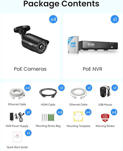 ZOSI 4K PoE Security Camera System, H.265+ 8CH NVR with 2TB HDD (16CH Expandable), 8 x 5MP 3K IP PoE Cameras Outdoor Indoor, AI Human Vehicle Detection, Remote Viewing, 24/7 Recording, IR Night Vision