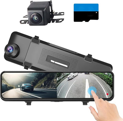 4K Mirror Dash Cam, 11" Rear View Mirror Dash Camera Front and Rear with Touch Screen,Backup Camera for Car RV Truck, Night Vision, Free 64GB Card, WDR, G-Sensor and Parking Assistance