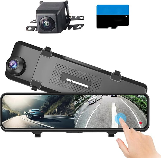 4K Mirror Dash Cam, 11" Rear View Mirror Dash Camera Front and Rear with Touch Screen,Backup Camera for Car RV Truck, Night Vision, Free 64GB Card, WDR, G-Sensor and Parking Assistance