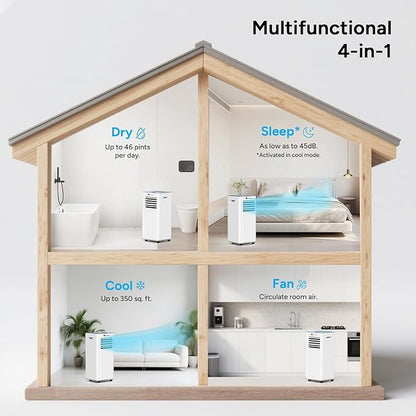 DR.PREPARE 10,000 BTU Portable Air Conditioner with WiFi, 4-in-1 Portable AC Unit, Remote Control, Fast Cooling, 24H Timers with Fan & Dehumidifier, Window kit, Cools Up to 450 sq. ft for Rooms