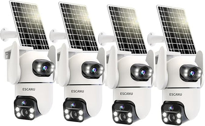 Security Cameras Wireless Outdoor with Dual Lens,Solar Cameras for Home Security with 360° View Pan/Tilt,Night Vision,Waterproof,PIR Alarm,2-Way Audio,SD/Cloud Storage,No Month Fee,2.4GHz WiFi(4 Pack)