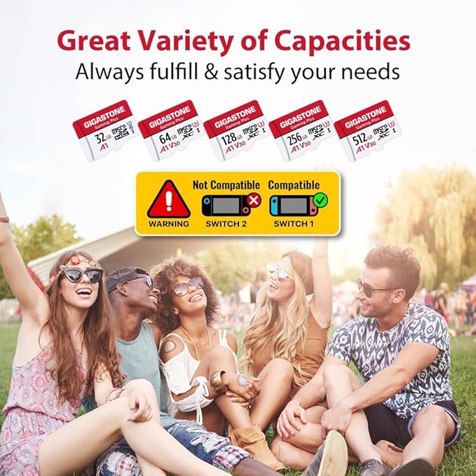 【for Switch 1 Only】 GIGASTONE 128GB Micro SD Card 2-Pack, Gaming Plus, Nintendo-Switch 1 Compatible, R/W 100/50MB/s, 4K Video Recording, Micro SDXC UHS-I A1 U3 Class 10, with Adapter