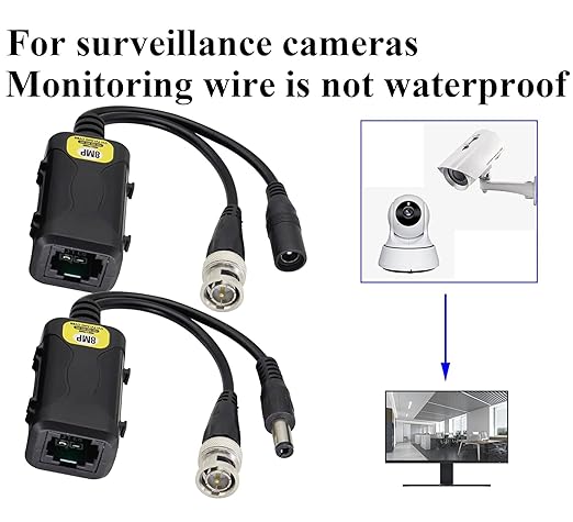 zdyCGTime Passive HD Video Balun BNC to RJ45 Network Transceiver Cat5/Cat6 Adapter Cable with DC Power 720P - 8MP Cat6 to BNC Male Connecto for CCTV Security Surveillance Camera System(16.5cm/4Pairs)