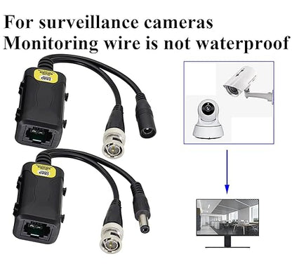 zdyCGTime Passive HD Video Balun BNC to RJ45 Network Transceiver Cat5/Cat6 Adapter Cable with DC Power 720P - 8MP Cat6 to BNC Male Connecto for CCTV Security Surveillance Camera System(16.5cm/4Pairs)