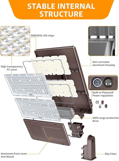 6 Pack LED Parking Lot Light 320W 256W 192W Adjustable UL Listed 5000K LED Street Flood Light with Photocell, IP65 Waterproof Area Lights Slip Fit for Roadway, AC100-277V