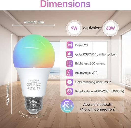 ORALUCE 丨 Bundle - Bluetooth Smart Light Bulb A19 E26 (Pack of 2) & LED Bulb A19 (Pack of 6)