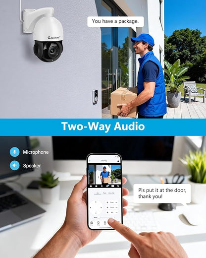 Jennov 4K 8MP POE PTZ Camera Outdoor, 20X Optical Zoom Security Camera with 360° Pan&90° Tilt, Human Detection, 320ft IR Night Vision, Auto Tracking, 24/7 Recording, Only Work with Onvif POE NVR