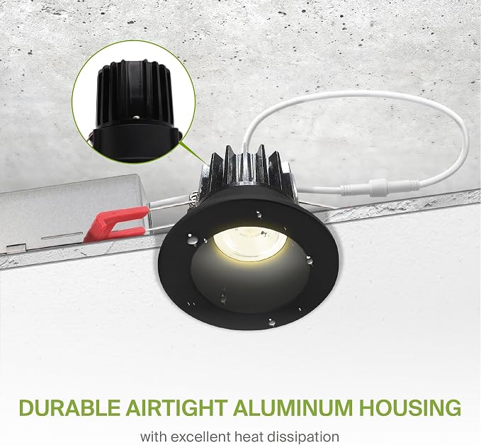 ASD 2 Inch LED Recessed Lighting with Junction Box, 8W 650 Lm, Dimmable Anti-Glare Downlight, 2700K/3000K/3500K/4000K/5000K Selectable, CRI 90+, Round Black Trim, IC Rated, ETL, Energy Star, 18 Pack