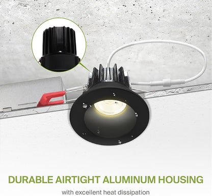 ASD 2 Inch LED Recessed Lighting with Junction Box, 8W 650 Lumens, Dimmable Anti-Glare Downlight, 2700K/3000K/3500K/4000K/5000K Selectable, CRI 90+, Round Black Trim, IC Rated, ETL, Energy Star