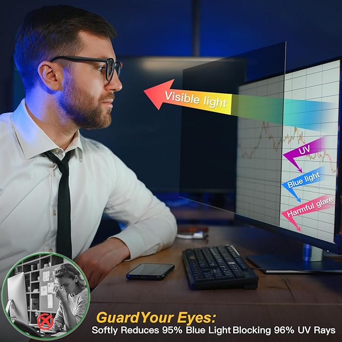 Magnetic 32 inch Privacy Screen for Computer Monitor 16:9 Widescreen Desktop PC, 32in Hanging Removable Anti Glare Blue Light Eye Protection Shield, Anti Spy Screen Protector Panel