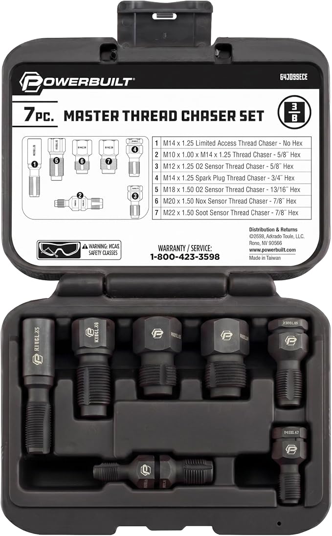Powerbuilt 7pc Master Thread Repair Chaser Set (O2, Spark Plug & Fasteners)