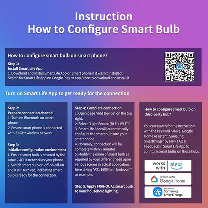 Smart Light Bulbs, 1600LM Smart Bulb Works with Alexa Google Assistant, 13W 100W Equivalent RGBCW Color Changing Music Sync, Bluetooth 2.4GHz Wi-Fi 2700-6500K E26 A21 LED Light Bulbs 2 Packs