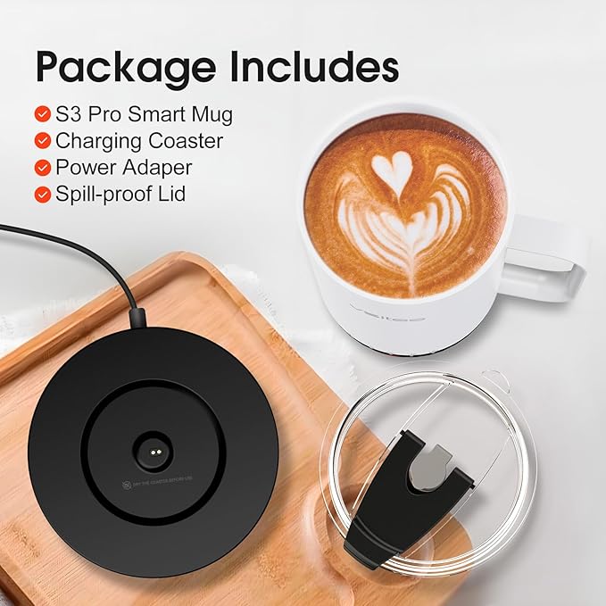 Vsitoo S3 Pro 16oz Smart Self Heating Coffee Mug,Heated Coffee Mug with Auto-Sensing AI Heats Drinks to 120-150°F Hands-Free.Perfect for Home/Office,Ideal Gift fo Men/Women，White