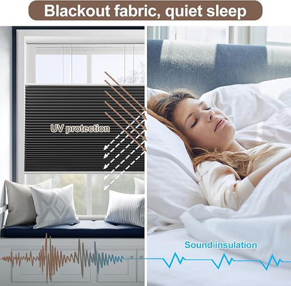 Godark Motorized TDBU Cellular Shades with Remote Control Smart Honeycomb Blinds Compatible with Alexa Google Home Smarthings Custom Double Cellular Blackout for Indoor Windows Doors-Black