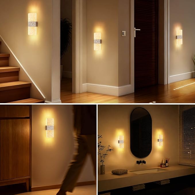 Motion Sensor Light Indoor, 2600 mAh Rechargeable Battery Operated Wall Sconce Set of 2, 0-80LM Dimmable, 3 Colors, Always-On and Dusk to Dawn Motion Mode, Wireless Night Light, Marble Color