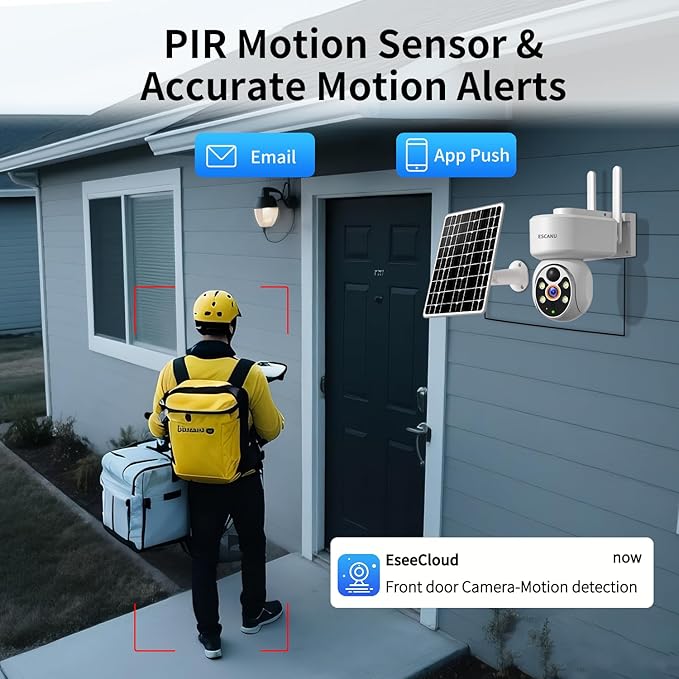 ESCANU Wireless Home Security Cameras,Solar Power PTZ Outdoor Cameras,Motion Detection,Night Vision,Water-Proof,2-Way Audio,No Subscription Fee,Cloud/SD Card Storage