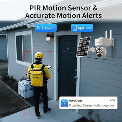 ESCANU Wireless Home Security Cameras,Solar Power PTZ Outdoor Cameras,Motion Detection,Night Vision,Water-Proof,2-Way Audio,No Subscription Fee,Cloud/SD Card Storage