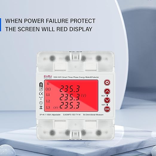 3 Phase AC380V 100A Tuya WiFi Smart Bi-Directional Energy Power kWh Meter Over Under Voltage Current Protector Relay Switch Current Limit Phase Squence Protector Voice Remote Control for Smart Home