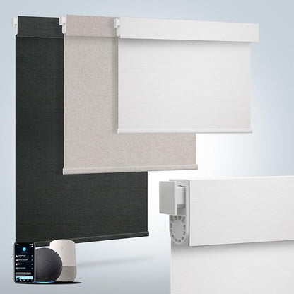 Motorized Blinds for Windows - Hapadif Roller Window Shades with Remote, No-Drill Installation, Cordless Automatic Blackout Electric Blinds, Adjustable Height, Easy to Use (White, 33 x 72)