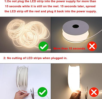 BENLUN AC 110V COB LED Strip Lights Outdoor Waterproof 65.6ft, 4000K Natural White Super Bright 200W CRI 90+ LED Rope Light, IP65 Flexible Cuttable, for Bedroom Garden Commercial House