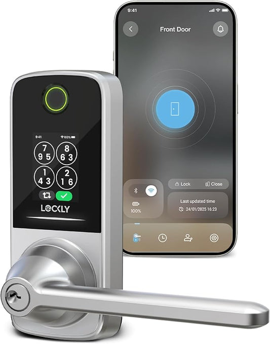 Lockly Secure Pro Smart Lock with Built-in Wi-Fi, Fingerprint Door Lock, Keyless Entry Digital Door Lock with PIN Genie Keypad (Satin Nickle)