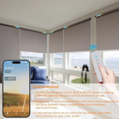 Matter Roller Shade Motor - Expand Your Smart Home - Single Pack for 1.5" Shade Tube - Work with HomeKit, Alexa, Google Home - Type-C Rechargeable, High Torque (No Brackets/Remote)