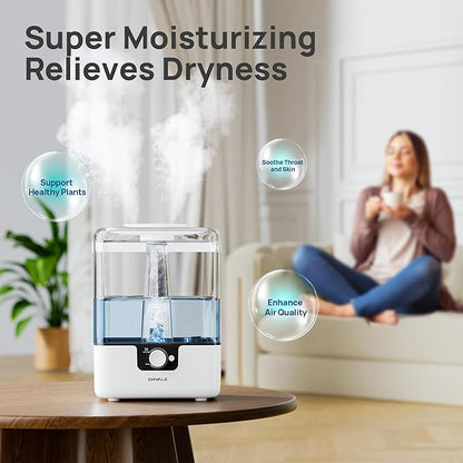 CHIVALZ Humidifiers for Bedroom Large Room, 6L Cool Mist Top Fill Humidifier with Essential Oil Diffuser, 26dB Quiet Ultrasonic Humidifier for Baby Nursery Plants, 50H Runtime Night Light 1 Pack White