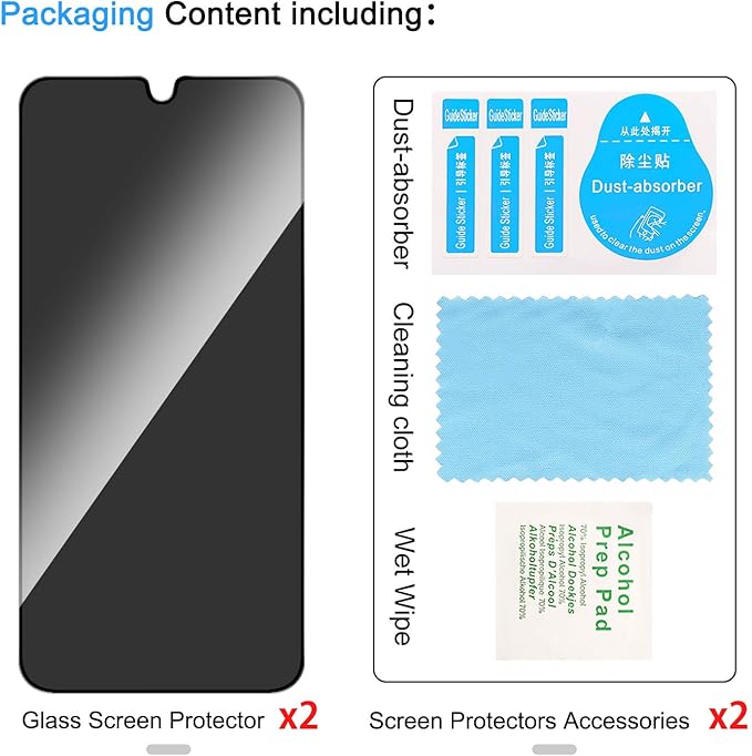 2 Pack Privacy Screen Protector for Samsung Galaxy A26 5G[Anti-Spy Tempered Glass], Ultra HD, Anti-Scratch, Bubble-Free, Easy Install 9H Protective Glass for Galaxy A26