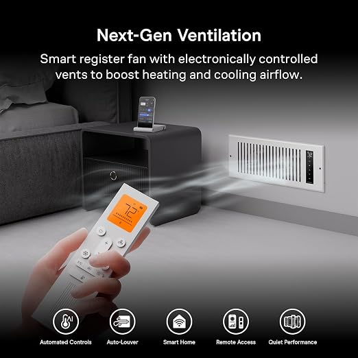 AC Infinity AIRTAP T6, White Register Booster Fan for 6”x12” Openings | Automatic Open/Close Vents, Wireless LCD Temperature Controller, WiFi App, Quiet 10-Speeds, Smart Home
