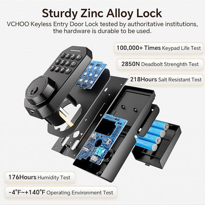Ulecoce Keyless Entry Door Lock Set WiFi Smart App Control Door Lock for Front Door Keypad Deadbolt with 2 Knobs Auto Lock One Time Codes Easy Install, Black