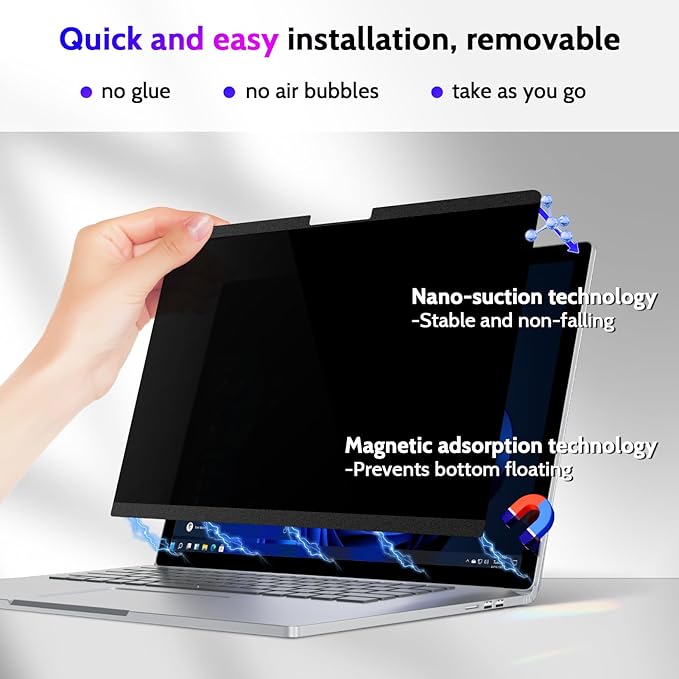 Peslv Magnetic Privacy Screen for Surface Book 3/2/1 15 Inch, Removable Anti Blue Light Glare Filter, Black Security Private Apy Block Protector