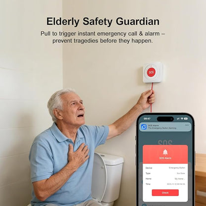 WiFi Wireless Emergency Button SOS Alarm Bell,Senior Safety Care Home Alarm System with Tuya App Notification,Elderly Caregiver Caregiver Call Button,No Monthly Fee,Waterproof