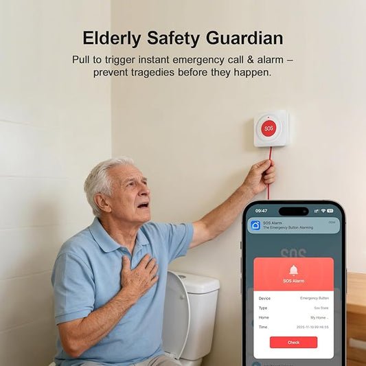 WiFi Wireless Emergency Button SOS Alarm Bell,Senior Safety Care Home Alarm System with Tuya App Notification,Elderly Caregiver Caregiver Call Button,No Monthly Fee,Waterproof