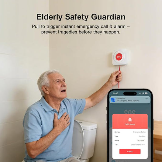 WiFi Call Button for Home Alarm System,Elderly Caregiver Caregiver Call Button with App Notification,Wireless Emergency Button SOS Alarm Bell,Work with Tuya No Monthly Fee,Waterproof