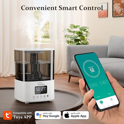 Smart Humidifiers for Bedroom, Top Fill 4L Cool Mist Air Humidifier for Large Room, Essential Oil Diffuser App Control, Fast Symptom Relief, Nightlight, 12H Quiet Runtime for Baby, Plant