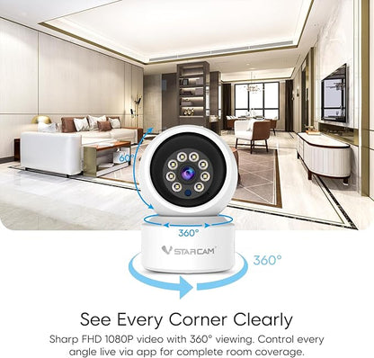 VSTARCAM WiFi Camera Indoor Wireless, 1080P with 5X Zomm, 360° Pan-Tilt, Color Night Vision, Motion Detection, Real-time Alerts, 2-Way Audio, Works with Alexa, Cloud & SD Card Storage(up to 256GB)