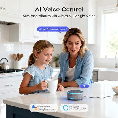 Wireless Home Security System,21Pcs DIY Kit with Motion Sensors,SOS Button,Remote,Door/Window Sensors,APP Insta Alert Compatible with Alexa,for Smart Life or Tuya APP,NO Monthly Fees